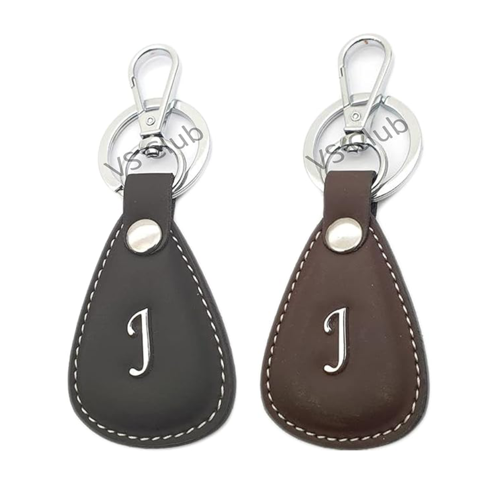 J-Letter Vegan Leather Metal Ring Silver Hook Keychain for Cars Bikes Gifting Combo Black & Brown