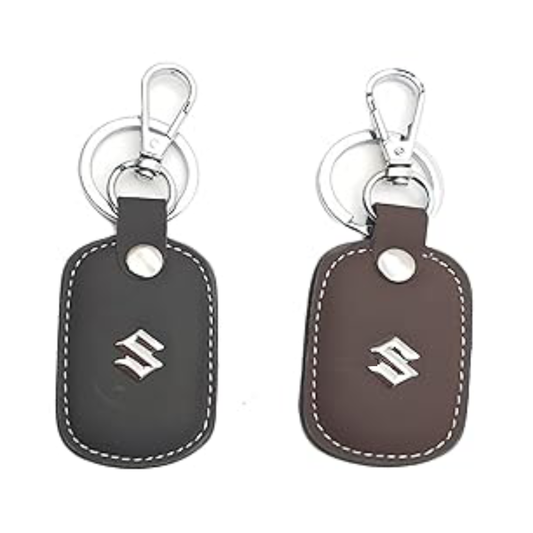 Car & Bike Leather Metal Ring Silver Hook Keychain Combo Black & Brown