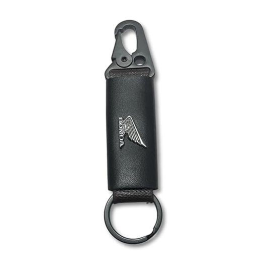 Car & Bike Leather Metal Ring Black Hook Keychain Black