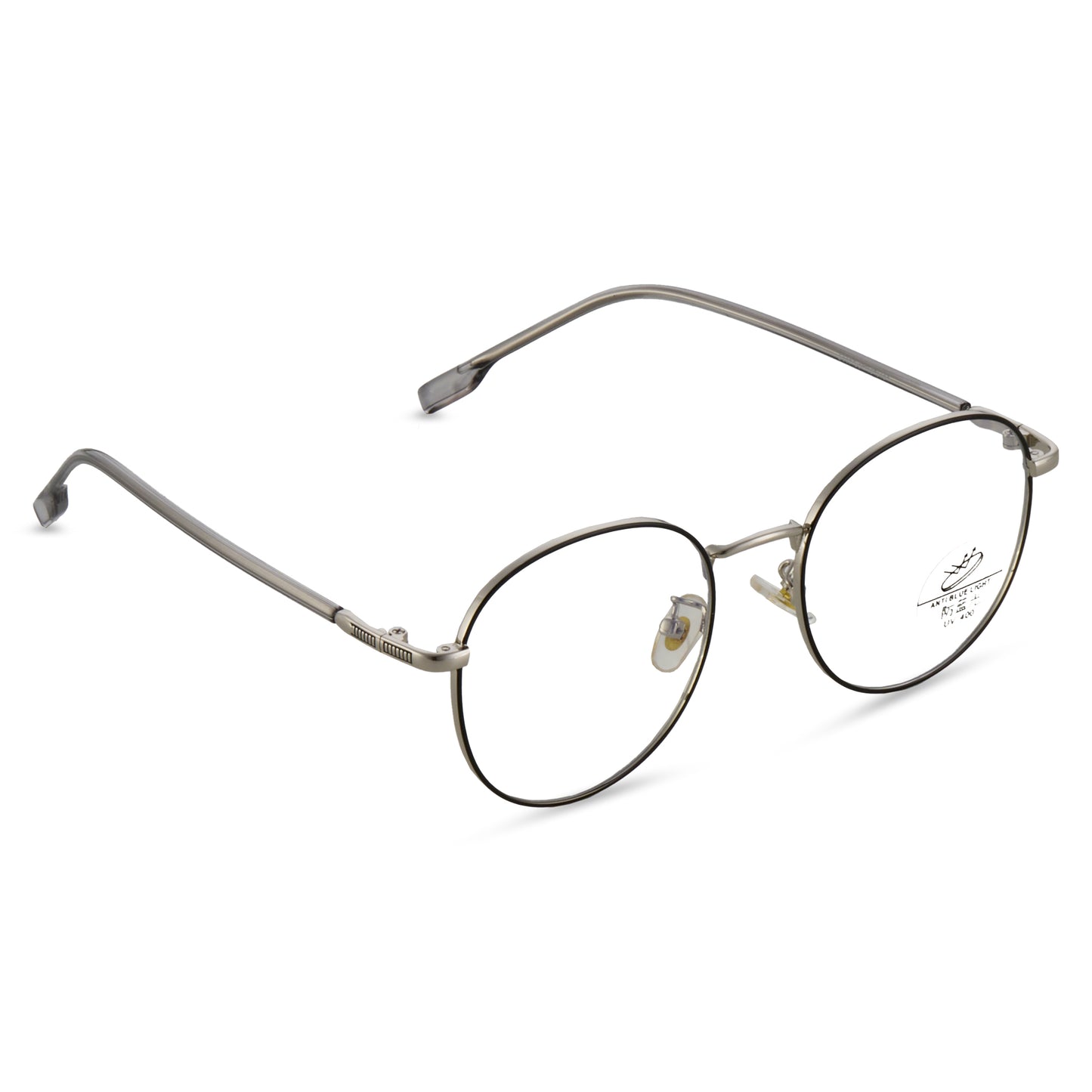 Blue-Cut Computer Glasses Round Metal Eyewear (3447 Silver Black)