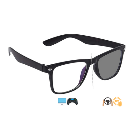 Photochromic Day & Night Computer Gaming Glasses + Sunglasses Unisex Wayfarer Eyewear (7979 Black)